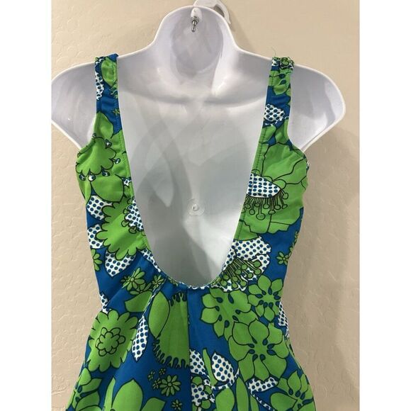 VTG 50s 60s GreenBlue Psychedelic Pinup Style Swimsuit Rockabilly Retro READ S/M - Picture 8 of 14